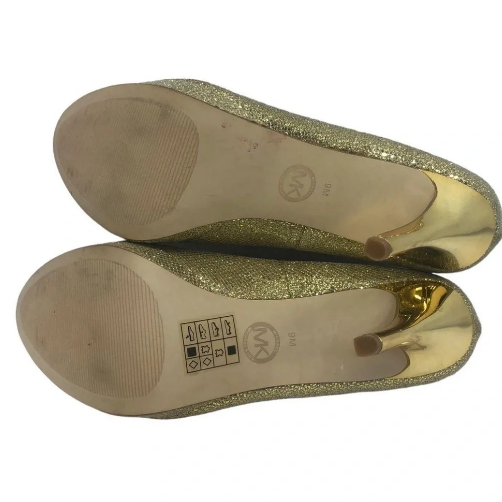 MICHAEL Michael Kors Sparkling Gold Open Toe High Heel Platform Pumps 9M